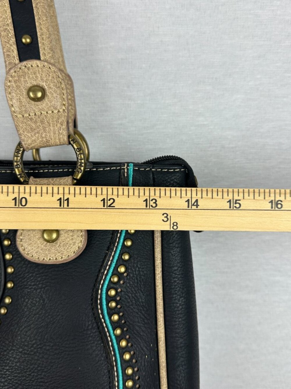 AMERICAN BLING WESTERN CONCEALED CARRY PURSE EMBROIDERED TURQUOISE DESIGN, BLACK - Picture 9 of 12
